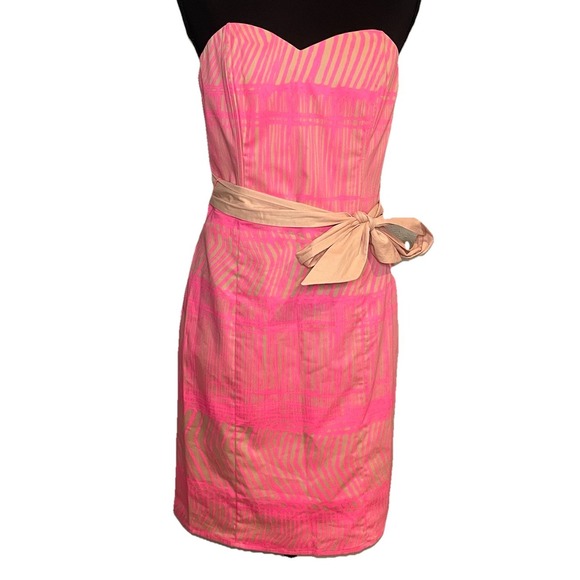 H&M Neon Pink and Khaki Strapless Mini Dress with‎ Bow Size 8 - Picture 2 of 8